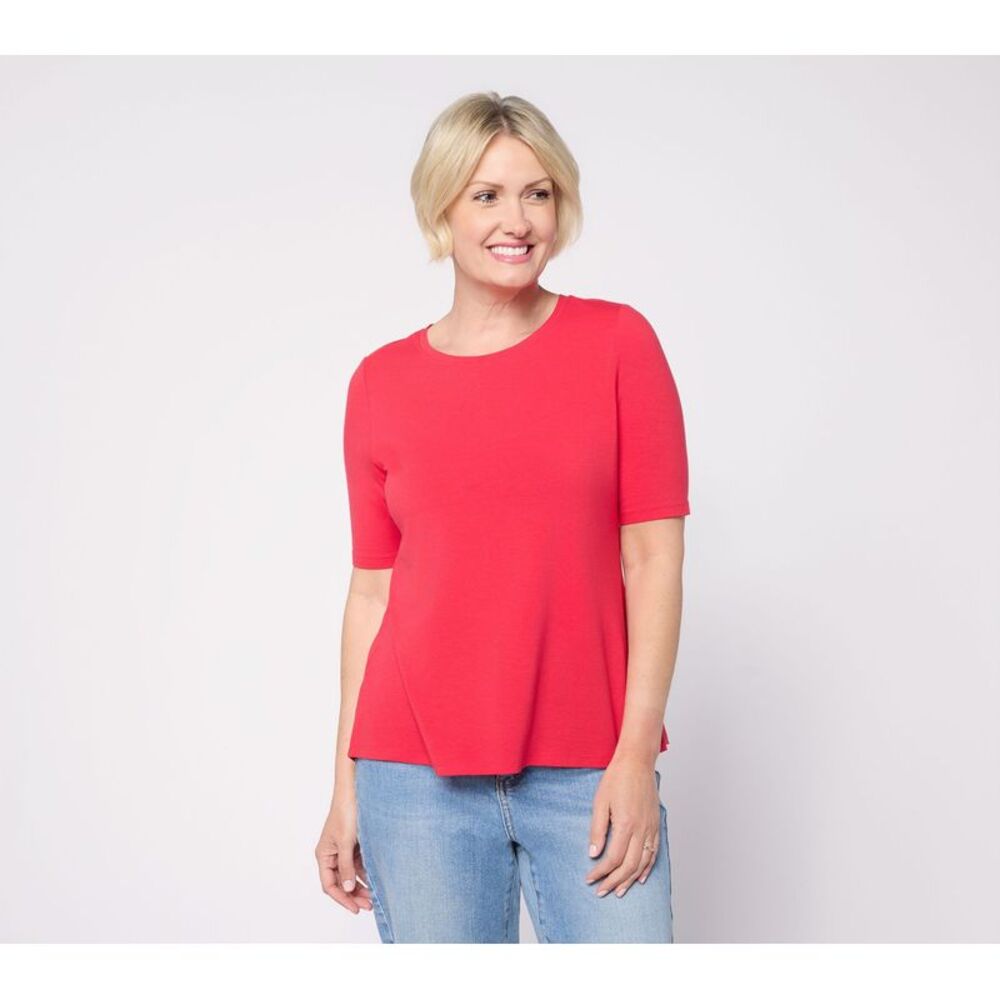 Anybody Women's Top Sz XL Cozy Knit Split Back Elbow Sleeve Red A695707